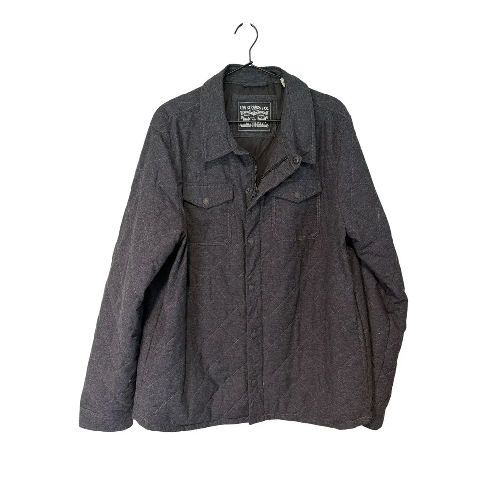Levi's Quilted Shirt Jacket Gray Snap & Zip Front Shacket‎ Large Fall Casual